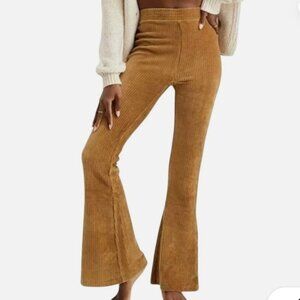Aerie Groove On Velour Ribbed Flare Pants High Waist brown Gold medium hipster